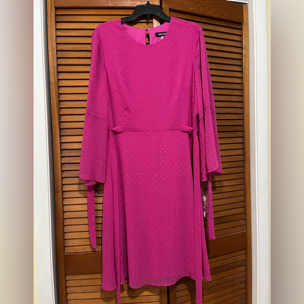 Nine West Pink Bell Sleeve A-Line Dress